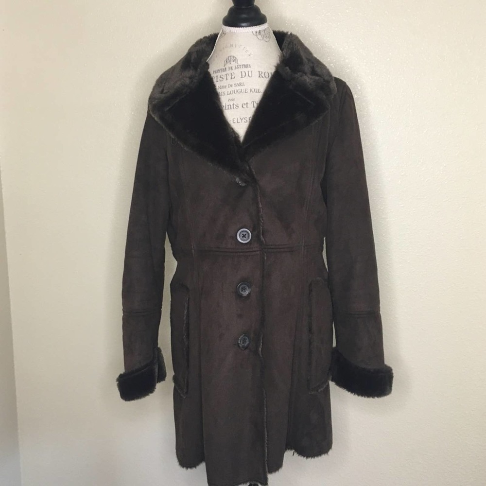 Faded Glory Size Med Brown Faux Fur Lined Jacket